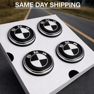 BMW 56mm Floating Center Caps Black White Self Leveling Wheel Hub Caps Set of 4